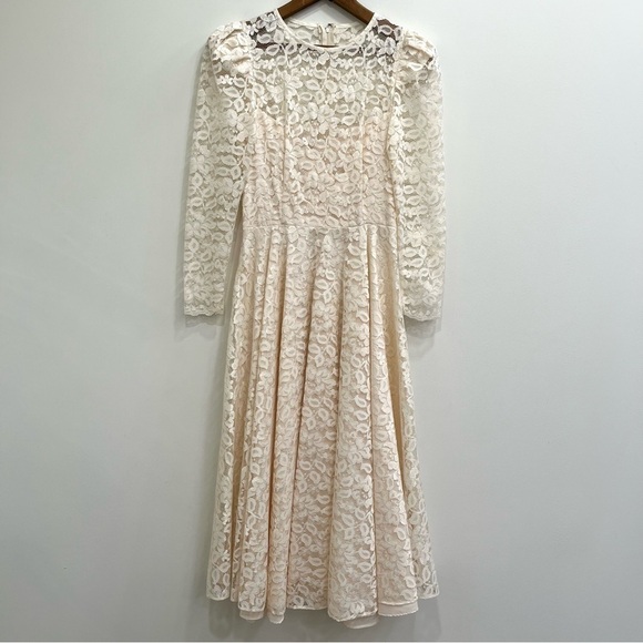 Cachet Dresses & Skirts - Vintage Cachet by Bari Protas Ivory Lace Midi Dress Wedding Romantic Long Sleeve